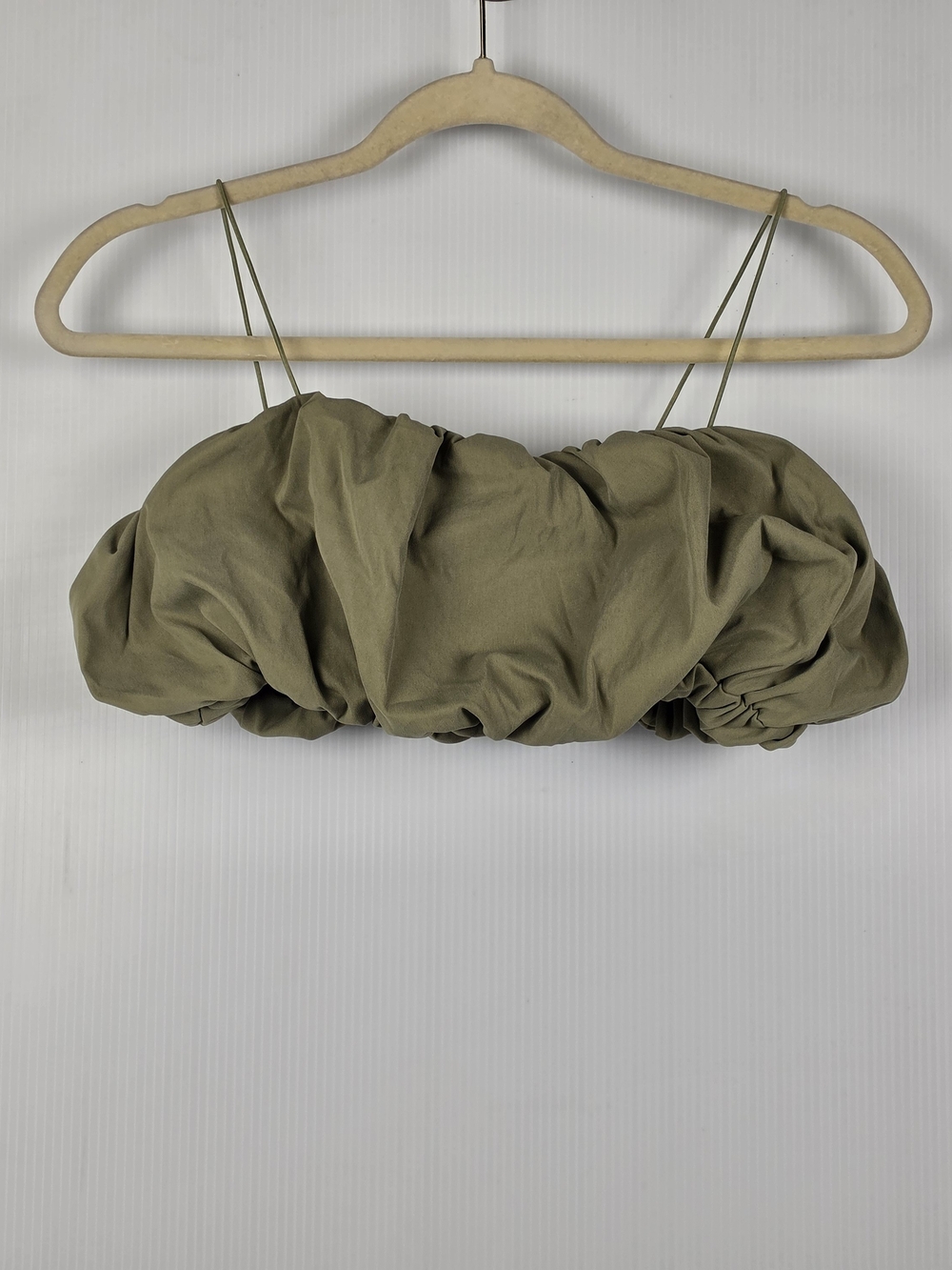 Ruched Olive Green Spaghetti-Strap Crop Camisole